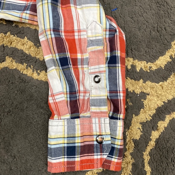 Skully Teal Black White Red Plaid Western Snap Button Down Shirt M - Picture 6 of 6